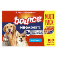 Bounce Pet Hair and Lint Guard Mega Dryer Sheets, Fresh Scent, 180 Count, 180 Each