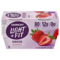 Dannon Yogurt, Fat Free, Greek, Strawberry, 4 Each