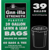 Grrilla Strength Bags, Lawn & Leaf, Plastic, 39 Gallon, 60 Each