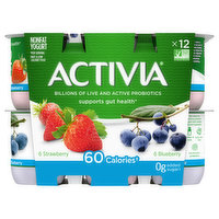 Activia Yogurt, Nonfat, Strawberry/Blueberry, 12 Each