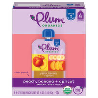 Plum Organics Stage 2 Organic Peach, Banana & Apricot 4oz Pouch-4-Pack , 16 Ounce