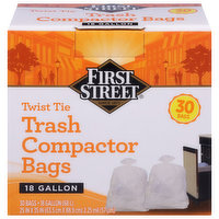 First Street Trash Compactor Bags, Twist Tie, 18 Gallon, 30 Each