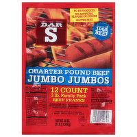 Bar S Beef Franks, Quarter Pound Beef, Jumbo Jumbos, Family Pack, 3 Pound