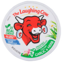 The Laughing Cow Spreadable Cheese Wedges, Garlic & Herb, Creamy, 8 Each