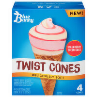 Blue Bunny Frozen Dairy Dessert, Strawberry Cheesecake, Twist Cones, 4 Each