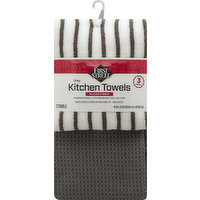 FIRST STREET Kitchen Towels, Grey, Microfiber, 3 Each