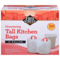 First Street Tall Kitchen Bags, Drawstring, 13 Gallon, 200 Each