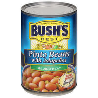 Bush's Best Pinto Beans, with Jalapenos, Medium Heat, 16 Ounce