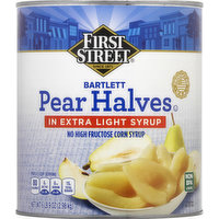 First Street Pear Halves, in Extra Light Syrup, Bartlett, 106 Ounce