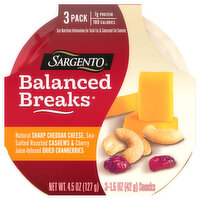 Sargento Balanced Breaks, Sharp Cheddar/Cashews/Dried Cranberries, 3 Pack, 3 Each