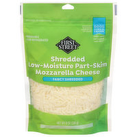 First Street Fancy Shredded Cheese, Part-Skim, Mozzarella, Low-Moisture, 8 Ounce