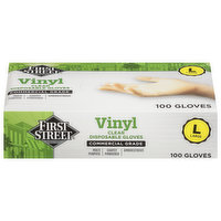 First Street Gloves, Disposable, Clear, Vinyl, Large, 100 Each
