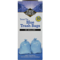 First Street Trash Bags, Blue, Twist Tie, 33 Gallon, 20 Each