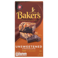 Baker's Baking Bar, Premium, Unsweetened Chocolate, 100% Cacao, 4 Ounce