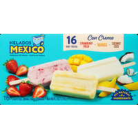 Helados Mexico Ice Cream Bars, Premium, Strawberry/Mango/Coconut, 16 Each