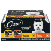 Cesar Dog Food, Grilled Steak & Eggs Flavor/Chicken & Liver Recipe, Breakfast & Dinner, 12 Each