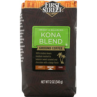 First Street Coffee, Ground, Dark, Kona Blend, 12 Ounce