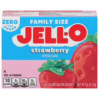 Jell-O Gelatin Dessert, Low Calorie, Zero Sugar, Strawberry, Family Size, 0.6 Ounce