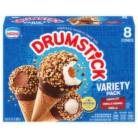 Nestle Drumstick Chocolate, Vanilla, Vanilla Caramel Cones Variety Pack, 8 Count, 8 Each