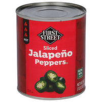 First Street Jalapeno Peppers, Sliced, Hot, 28 Ounce