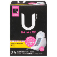 U by Kotex Pads + Wings, Ultra-Thin, Regular, 36 Each