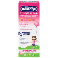 Benadryl Allergy, Dye-Free, Bubble Gum Flavored, Liquid, 4 Fluid ounce