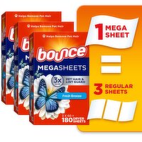 Bounce Bounce Mega Dryer Sheets, Fresh Breeze, 180 Count, 180 Each