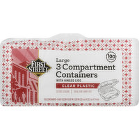 First Street Containers, 3 Compartment, Clear Plastic, Large, 100 Each