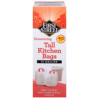 First Street Tall Kitchen Bags, Drawstring, 13 Gallon, 40 Each