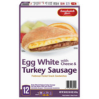 Sandwich Bros. Flatbread Pockets Snack Sandwiches, Egg White with Cheese & Turkey Sausage, 12 Each