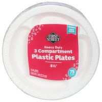 First Street Plastic Plates, Heavy Duty, 3 Compartment, 75 Each