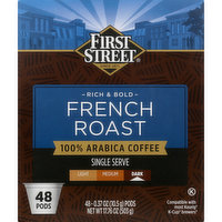 FIRST STREET Coffee, 100% Arabica, Dark, French Roast, Single Serve Pods, 48 Each