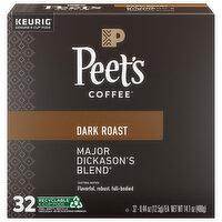 Peet's Coffee Coffee, Dark Roast, Major Dickason's Blend, K-Cup Pods, 32 Each