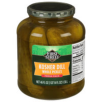 First Street Pickles, Kosher Dill, Whole, Fresh Pack, 46 Fluid ounce