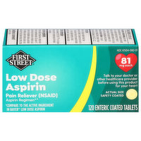 First Street Aspirin, Low Dose, 81 mg, Tablets, 120 Each