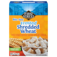 First Street Cereal, Shredded Wheat, Frosted, Bite Size, 24 Ounce