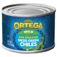 Ortega Green Chiles, Fire Roasted, Mild, Diced, 4 Ounce