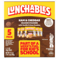 Lunchables Cracker Stackers, with Vanilla Creme Cookies, Ham & Cheddar, 5 Pack, 5 Each