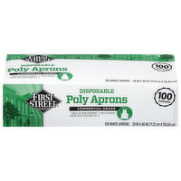First Street Poly Aprons, Disposable, White, 100 Each