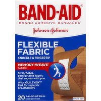 Band-Aid Adhesive Bandages, Flexible Fabric, Assorted Sizes, 20 Each