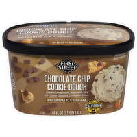 First Street Ice Cream, Premium, Chocolate Chip Cookie Dough, 48 Fluid ounce