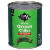 First Street Green Chiles, Whole, Fire Roasted, Mild, 28 Ounce