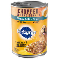 Pedigree Dog Food, Chicken & Rice Dinner, Chopped Ground Dinner, 13.2 Ounce