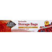 First Street Storage Bags, Reclosable, Gallon Size, 40 Each