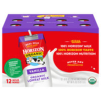 Horizon Organic Milk, Lowfat, Organic, Vanilla, 12 Each