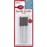 Betty Crocker Sparkle Candles, Silver, 3 In, 18 Each