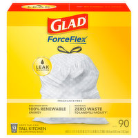 Glad Drawstring Bags, Tall Kitchen, Grips-The-Can, Fragrance Free, 13 Gallon, 90 Each