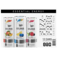 Celsius Energy Drink, Peach Mango + Green Tea/Blue Razz Lemonade/Raspberry Acai + Green Tea, Fizz Free, Variety Pack, 144 Ounce