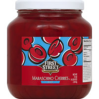 First Street Cherries, Maraschino, Halves, 74 Ounce