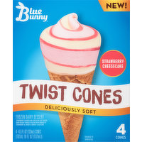 Blue Bunny Frozen Dairy Dessert, Strawberry Cheesecake, Twist Cones, 4 Each